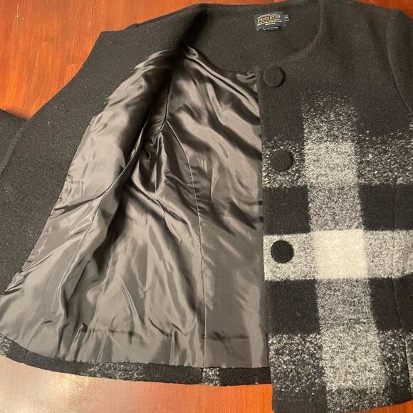 Vintage Pendleton wool black white plaid blazer jacket M - Picture 3 of 8